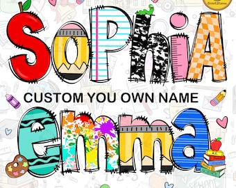 Custom Kid Name School Pattern Clipart Png Bundle, Back To School Alphabet Png Bundle , Back To School Png, Digital Download