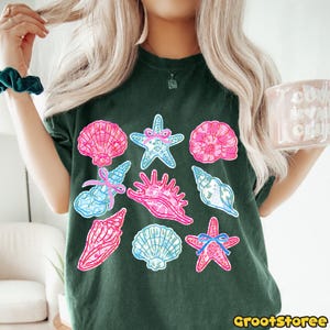 Floral Seashell Summer PNG, Wildflower Beach PNG, Cute Coastal Summer Vibes Design, Seashell Flower Shirt PNG, Summer Vacation Sublimation image 5