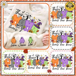Bundle This Mama Loves Her Boos Png, Preppy Halloween Mama with Kids name, Spooky Mama Png, Custom Halloween Mama Png, Cute Ghost Png