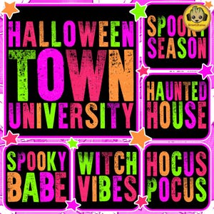 Retro Neon Halloween Png Bundle, Spooky Season Png, Witch Ghost Pumpkin Png, Vintage Halloween Quotes Shirt Png, Preppy Halloween Png