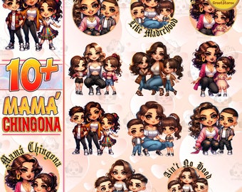 10+ Mama Chingona Chicana Mom Png Bundle, Chibi Style Latina Mother's Day PNG for UV DTF, Gift For Mom Png,Happy Mother Day Png,Girl Mom Png