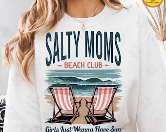 Retro Salty Moms Beach Club Png, Trendy Summer Vibes Png, Aesthetic Beach Shirt Design Png, Retro Beach Girl Png, Funny Sarcastic Mama Png