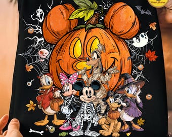 Halloween Mouse Friends PNG, Vintage Halloween Design, Mouse Pumpkin PNG, Spooky Cartoon Halloween Sublimation, Digital Download