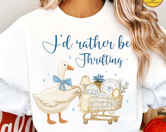 I’d Rather Be Thrifting Png, Retro Thrifting Png, Thrift Aesthetic Shirt Design, Blue Gold Vintage Decor Cart Png, Boutique Png