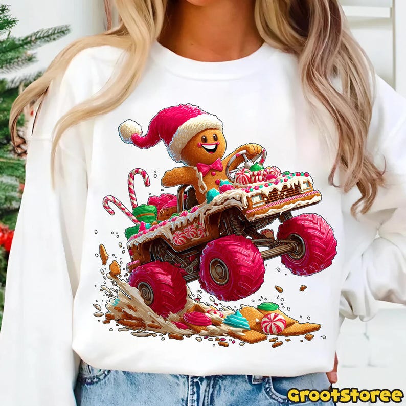 Gingerbread Man Monster Truck PNG, Funny Boy Christmas Shirt Design ...