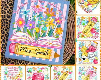 Floral Teacher PNG Bundle, Teacher Pencil Back To School Shirt Design, Boho Brushstroke 1st Day School Png, Digital File