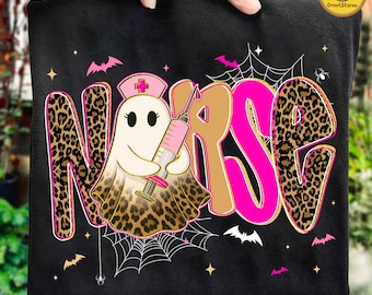 Preppy Nurse Fall Ghost Leopard Png, Spooky Coquette PNG, Pink Leopard Ghost PNG, Halloween Nurse Png, Fall Png, Leopard Ghost Nurse Png