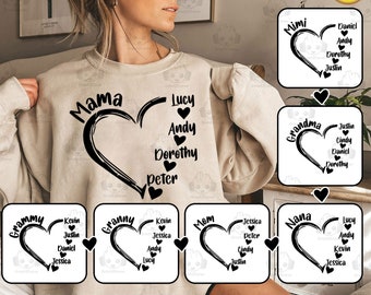 CUSTOM Heart GrandKid Name Mother Shirt Svg Png Bundle, Grammy/ Mimi/ Svg Bundle, Grandma Shirt Svg, Gift For Mom Svg, Instant Download