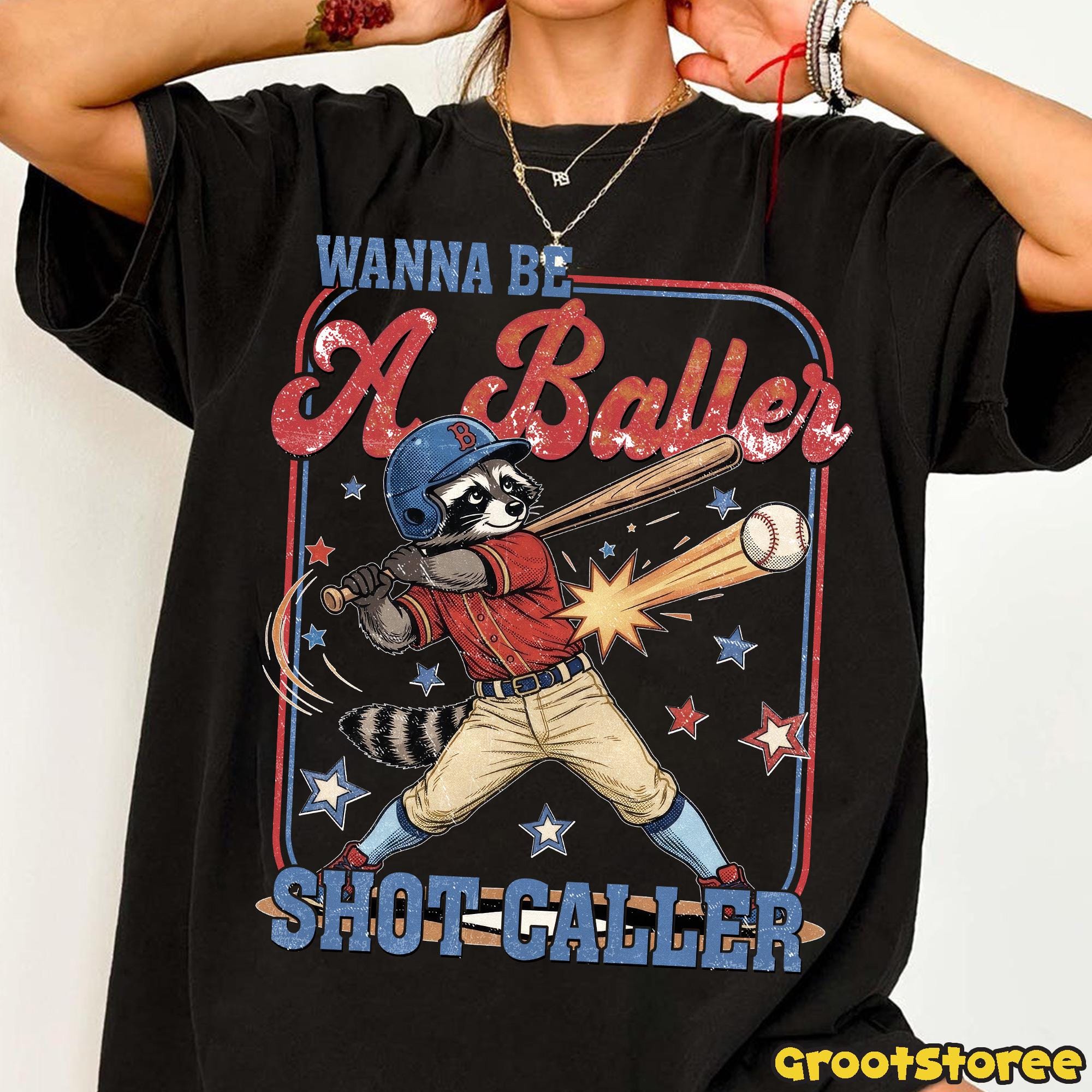 Baseball Raccon Retro Baseball Raccoon PNG, Wanna Be A Baller Shot Caller Design ...