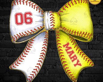 Aangepaste honkbal softbal strik png, softbal moedershirt met kindernaam en jerseynummer png, wedstrijddag png, honkbalcoquette, softbal mama png