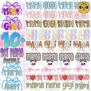 12 Set Floral Mama Png Bundle, Matching Mama Mini Png, Mama Doodles Png, Preppy Mama Png, Gift for Mom, Mothers Day png, Retro Floral Png