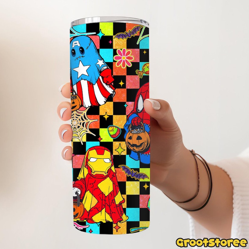 Retro Ghost Halloween 20oz Tumbler Wrap PNG, Superhero Spooky Season ...