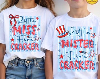 4th of July Kids PNG, Little Miss Firecracker Design, Little Mister Firecracker American Girl Boy Shirt,  Digital Download