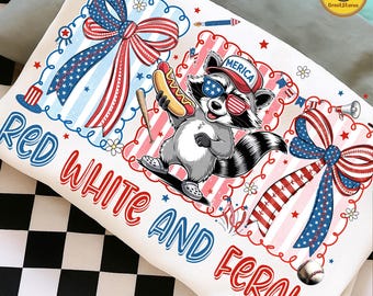 Red White And Feral Png, Raccoon 4th Of July Png, Funny Raccoon Hot Dog Png, Feral USA Png, Kids America Shirt Design Png, Independence Day