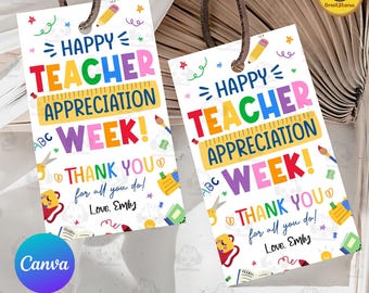 Canva Template Teacher Appreciation Gift Tags Png, Thank You Teacher Gift Tag Png, School Printable Gift Tags Labels Editable Canva Template