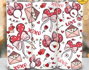 Movie Valentine 20oz Skinny Tumbler PNG, Mouse and Friends Valentine Tumbler Wrap, Mouse Hearts Valentine 20oz Wrap Design, Digital File
