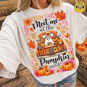 Pumpkin Patch Ghost Truck PNG, Floral Fall Halloween Design, Colorful Autumn Shirt Graphic, Girly Spooky Season Sublimation, Digital File