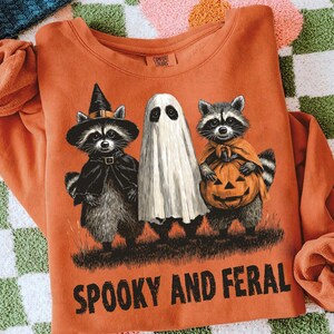 Retro Spooky And Feral Raccoon Png, Halloween Raccoon Png, Creepy Cute Raccoon Ghost Png, Feral Girl Shirt Design, Halloween Mama Shirt Png image 2