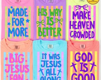 Striped God Is Good PNG Bundle, His Way Is Better Shirt Design, Make Heaven Crowded PNG, Trendy Preppy Christian PNG, Digital File