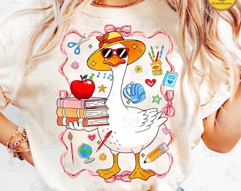 Retro Silly Goose Teacher Png, Preppy Floral Teacher Sublimation Design, Back to School Png, Last Day of School, Retro Summer Teacher Png