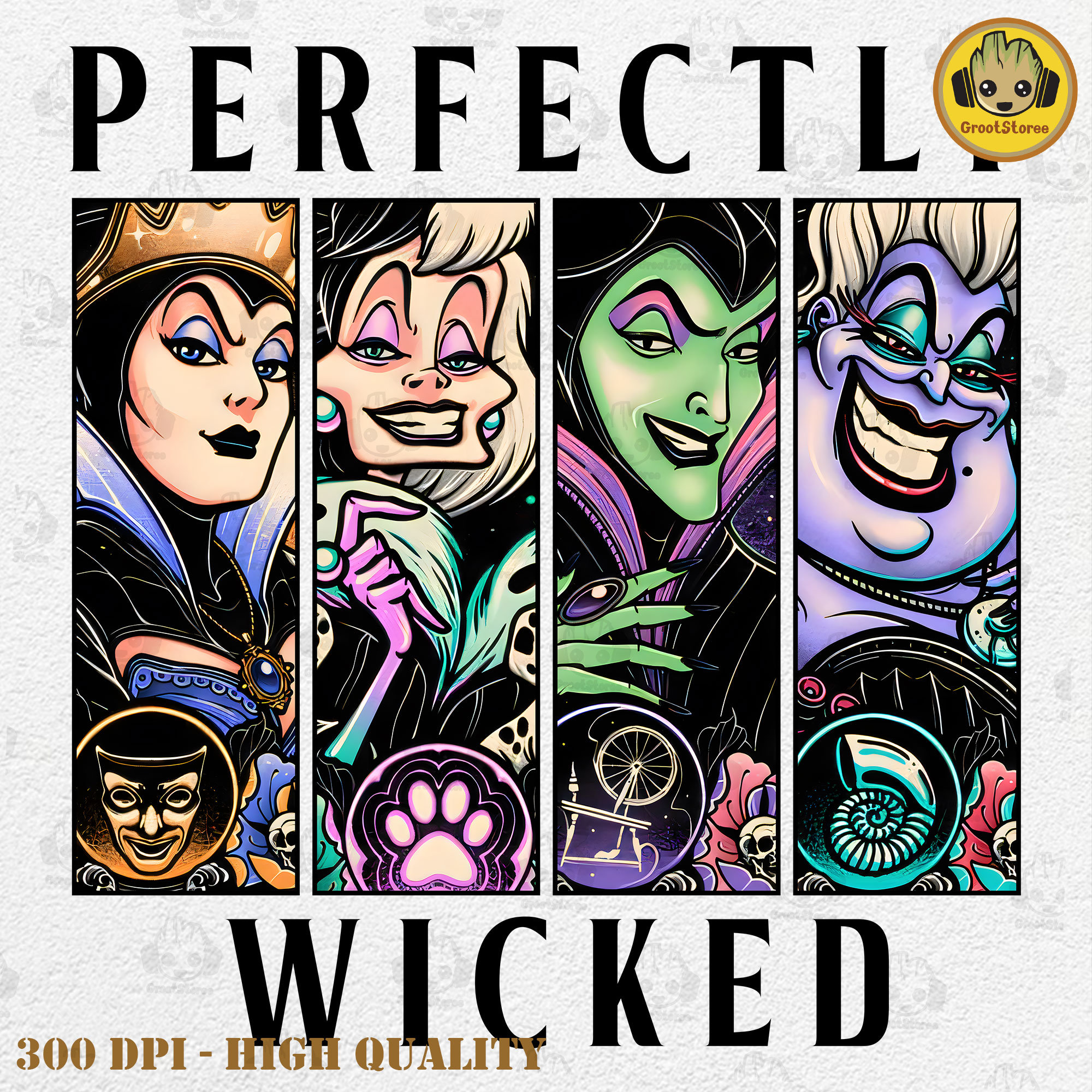 Perfectly Wicked Bad Witches Club Png, Retro Halloween Costume Png, Villain Gang Png, Villains Wicked Png, Trick Or Treat Png Design
