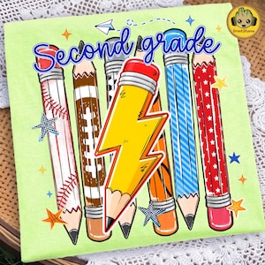 Pre-K To Fourth Grade PNG Bundle, Preppy Blue Gingham School Design, Baseball Basketball Lightning Bolt, First Day Of School PNG image 4