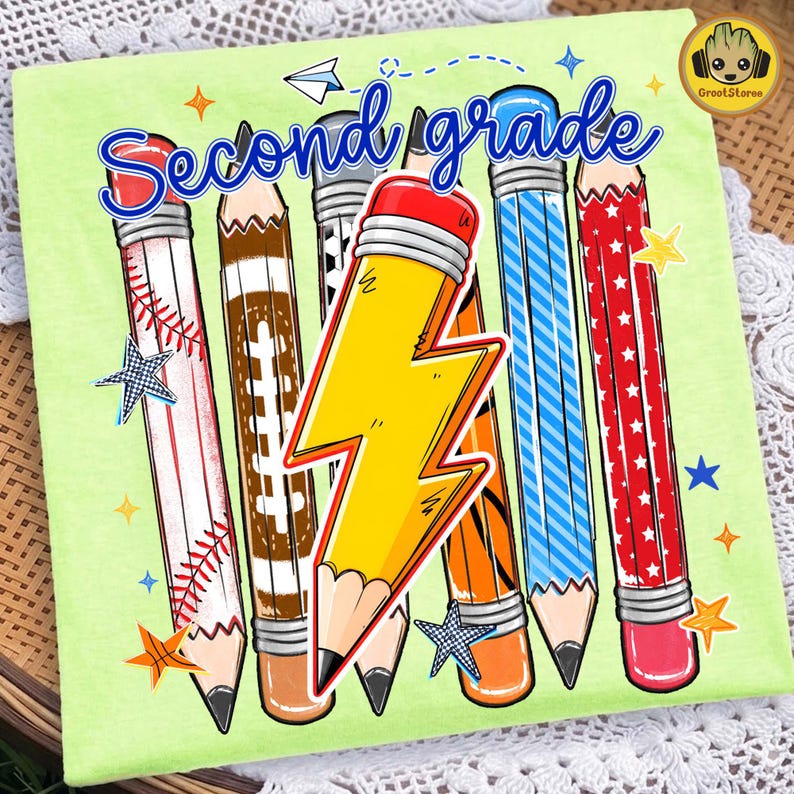 Pre-K To Fourth Grade PNG Bundle, Preppy Blue Gingham School Design, Baseball Basketball Lightning Bolt, First Day Of School PNG image 4