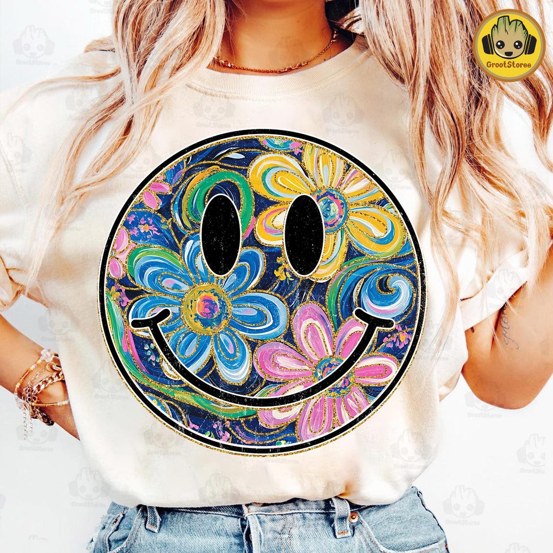 Retro Smiley Floral Summer Vibes Png, Brushstroke Floral Summer Png ...