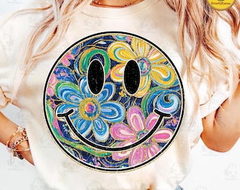 Retro Smiley Floral Summer Vibes Png, Brushstroke Floral Summer Png, Watercolor Daisy Summer Vibes Png, Trendy Summer Shirt Design