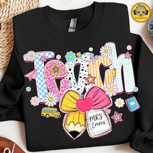 Custom Teacher Name Png, Preppy Teacher Pencil Coquette Bow Png, Retro Teach Love Inspire Png, Leopard Png, Checkered Teacher Sublimation