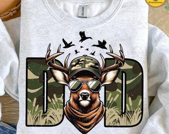 Papá cazador retro (Png), caza de ciervos (Png), camiseta de caza de camuflaje (Png), el mejor papá cazador (Png), papá ciervo (Png), regalo del Día del Padre (Png)