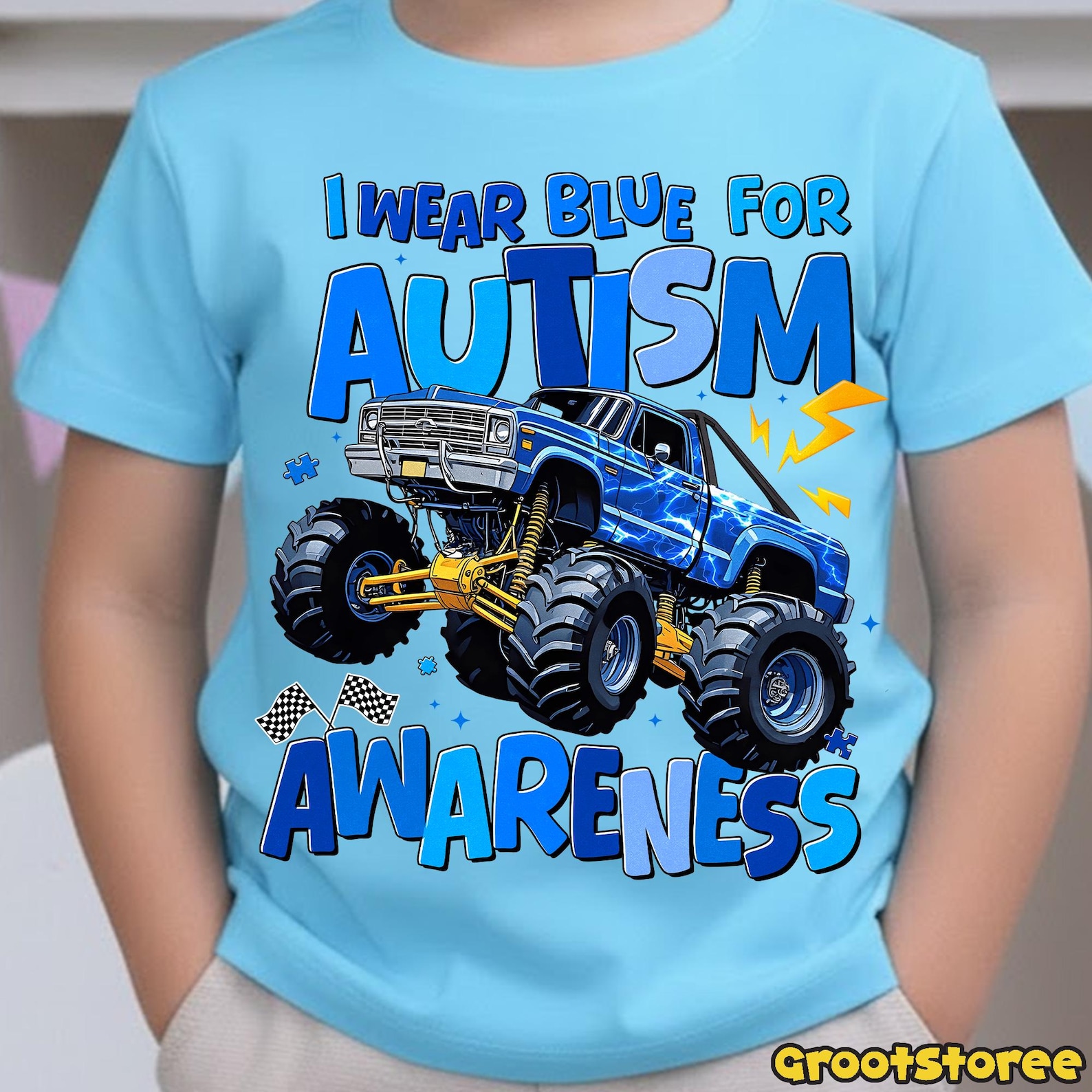 Monster Truck I Wear Blue for Autism Awareness Png, Kids Monster Truck ...