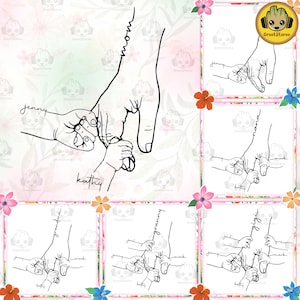 1-5 handen moeder/oma en kind png-bundel, aangepaste naam hand kindernamen, cadeau beste moeder ooit, mama kinderen bijpassende png, digitaal bestand