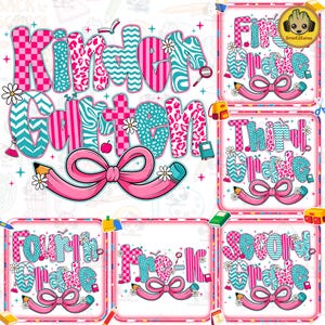 Preppy Back To School PNG Bundle, Coquette School First Day, Teacher PNG, Girly Png, Preppy School Png, All Grades Png, Shabby Glitter Png