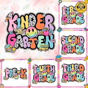 Back to School Grade Png Bundle, Kindergarten, First Day Of School, School Png, Retro PNG, First/Second/Third Grade Design,School Bundle Png