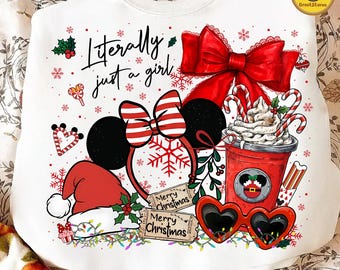Literally Just A Girl PNG, Magical Mouse Christmas Png Doodle, Very Merry Christmas PNG, Magical Cartoon PNG, Preppy Magical Kingdom Png