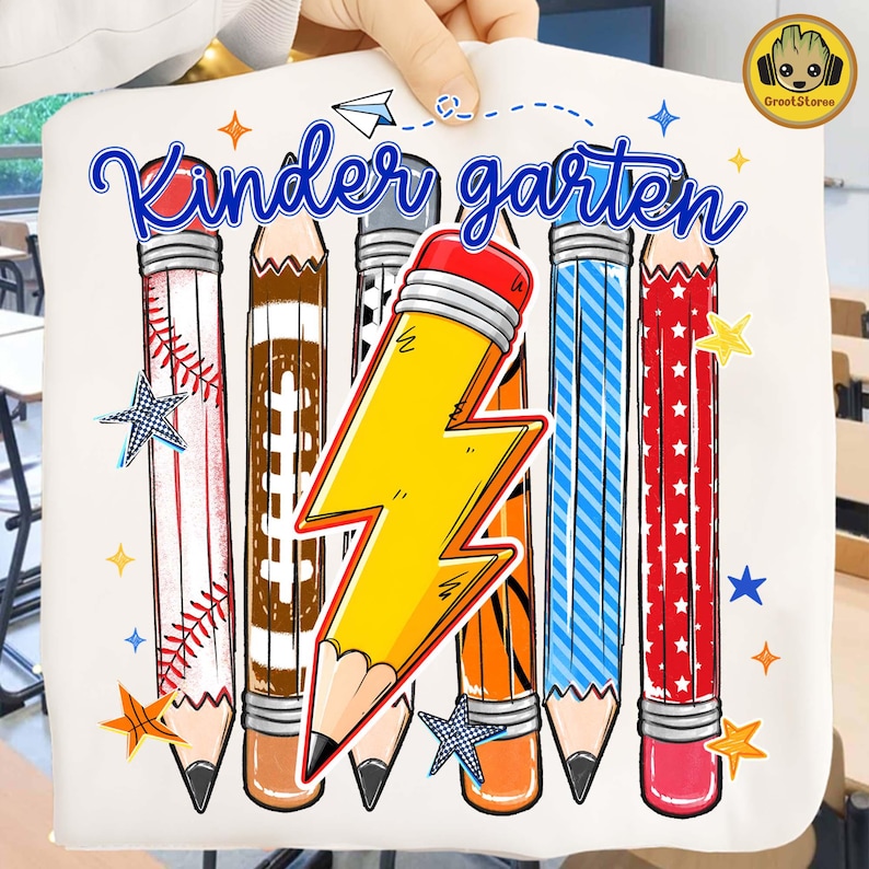 Pre-K To Fourth Grade PNG Bundle, Preppy Blue Gingham School Design, Baseball Basketball Lightning Bolt, First Day Of School PNG image 6