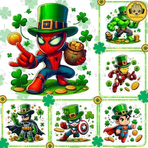 6 Funny St Patrick Day Chibi Movie Png Bundle, Superhero Patrick Day Sublimation Designs, Happy Patrick day, Horror Patrick Designs Png