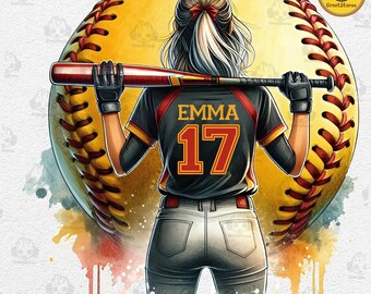 Personalisierte Softball Mädchen Png, Softball Spieler Shirt mit Name & Trikotnummer Png, Benutzerdefinierte Softball Shirt Png, Softball Mama Geschenk Png