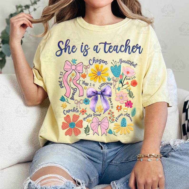 Profesora Boho Floral Png, Profesora Preppy Png, Vida de Profesora Coqueta Png, Regalo de Agradecimiento al Profesor, Profesora Retro Flores Silvestres Png imagen 5