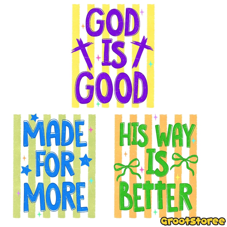 Paquete PNG de Dios a rayas es bueno, diseño de camiseta Su camino es mejor, PNG de Haz que el cielo esté lleno, PNG cristiano preppy de moda, archivo digital imagen 3