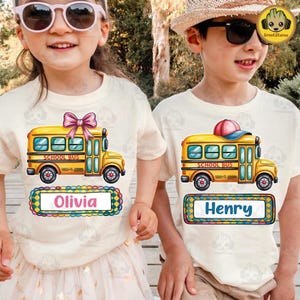 Custom Yellow School Bus With Name Png, Personalized Back To School Bus Toddler Shirt Design, Custom Name Boys Girls Kids Yellow Bus Png