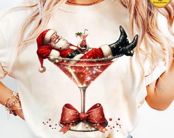Santa Martini PNG, Coquette Christmas Png, Girly Santa Claus Png, Christmas Bow Png, Festive Holiday Sublimation Design, Digital Download