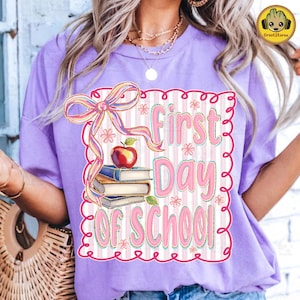 Retro Back To School Png, Preppy Teacher Coquette Bow Png, First Day Of School Png, Brushstroke Girly Student Shirt Design Sublimation