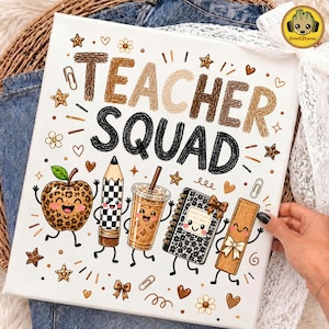 Teacher Squad Leopard PNG, Preppy Coffee Teacher PNG, Cute Classroom Back To School Design Digital Download