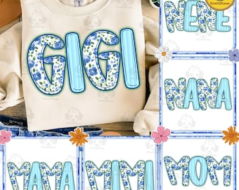 Mama Floral Png Bundle, Blue Floral Stripes Png, Bundle Mama Flower Png, Preppy Mama Png, Retro Mama png, Mothers Day png, Hand Lettered