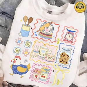 Mormors kärna png, höna i boet png, vintage-stil Cottagecore png, mormors tröja design png, digital nedladdning av secondhanddekor