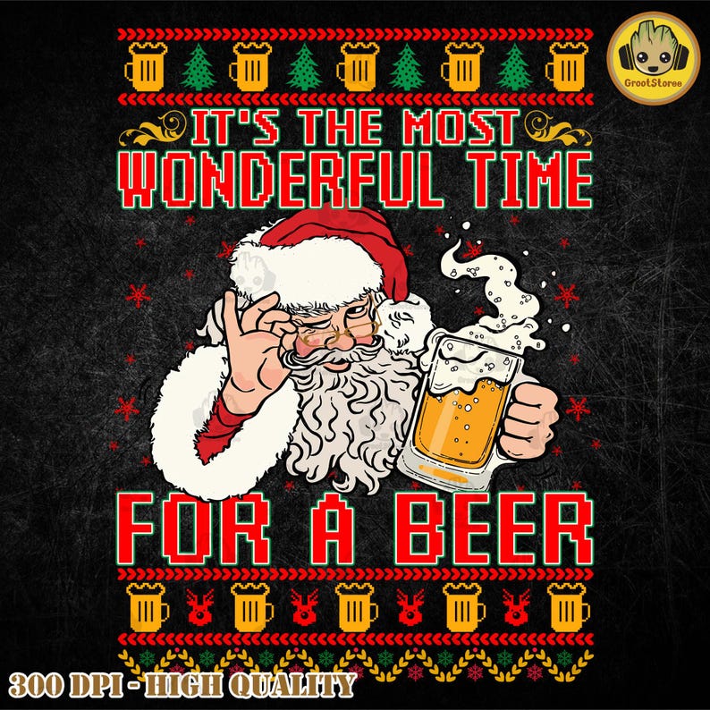 Santa Beer Christmas Png Bundle, Its the Most Wonderful Time for A Beer