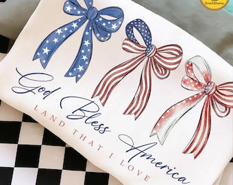 Coquette God Bless America PNG, 4th of July Retro USA PNG, 1776–2026 Patriotic Shirt Design, Red White Blue Independence Png