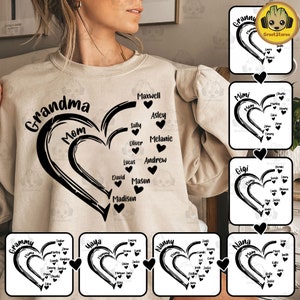 Pacchetto SVG PNG per maglietta personalizzata con nome del nipote/madre, nonna/mimi/nonna, maglietta per nonna SVG, regalo per la mamma SVG, download immediato